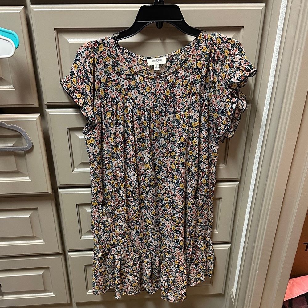 Umgee Floral Ruffle Sleeve Mini Dress